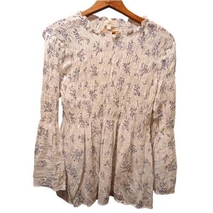 Adiva White and Blue Floral Blouse